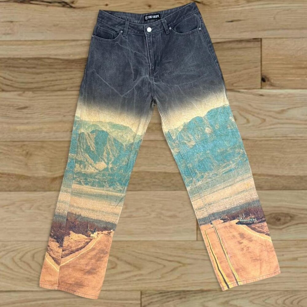 THE KRIPT Route 66 graphic high fashion streetwear printed jeans ❣️ baggy fit